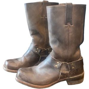 FRYE BROWN LEATHER SQUARE TOE HARNESS MOTORCYCLE BOOTS WOMEN'S 8.5